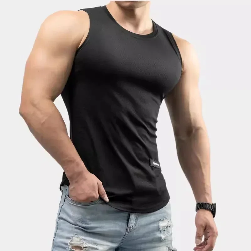 new gym Training Tank Top Men\'s Sports T-shirt Summer Thin Mesh Breathable Fitness Running vest Quick Drying Sleeveless Tops