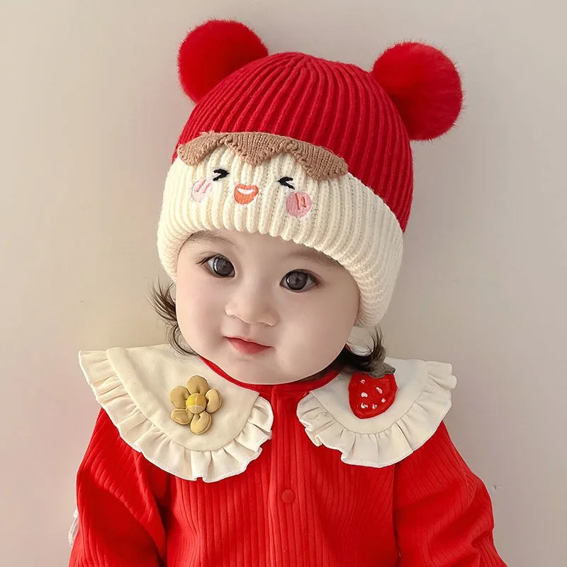 

Christmas Red Baby Knit Hat Autumn Winter Toddler Ear Protection Hat Infant Christmas Beanie Warm Knit Cap