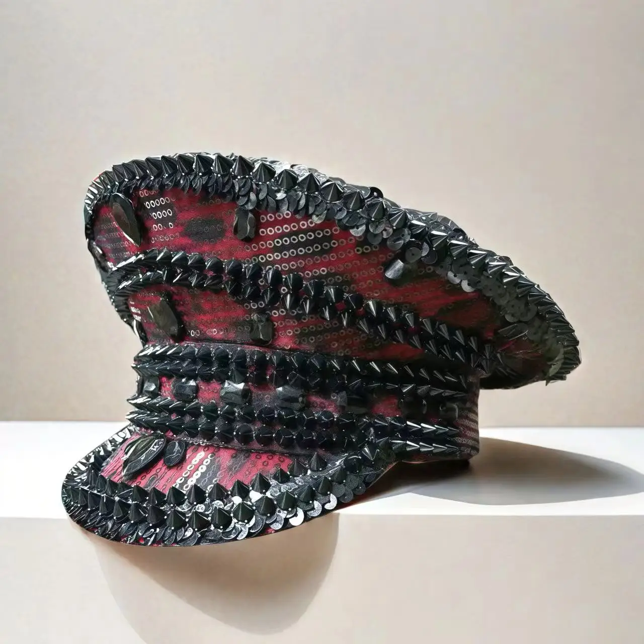 HongLuan Red Leopard Kapitän Hüte Strass für Burning Man Festival Frau, Halloween Kostüm Hut, Cosplay Weibliche Accessoires