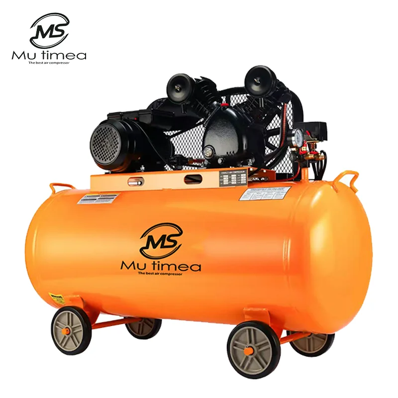 Belt-Driven Piston Compressor AC Powered Portable Industrial Air Pump 220V 100L Tank Air-Cooled