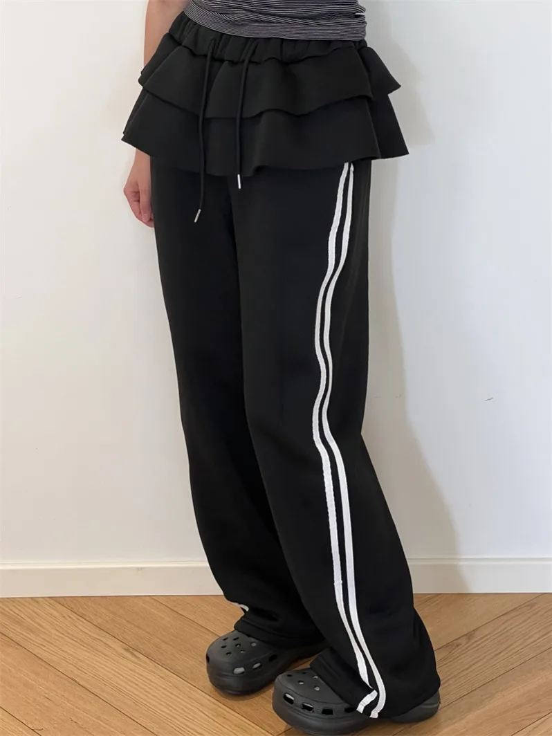 Pantaloni casual a gamba larga foderati in tessuto a righe patchwork retrò Pantaloni lunghi invernali da donna nuovi con taglio dritto