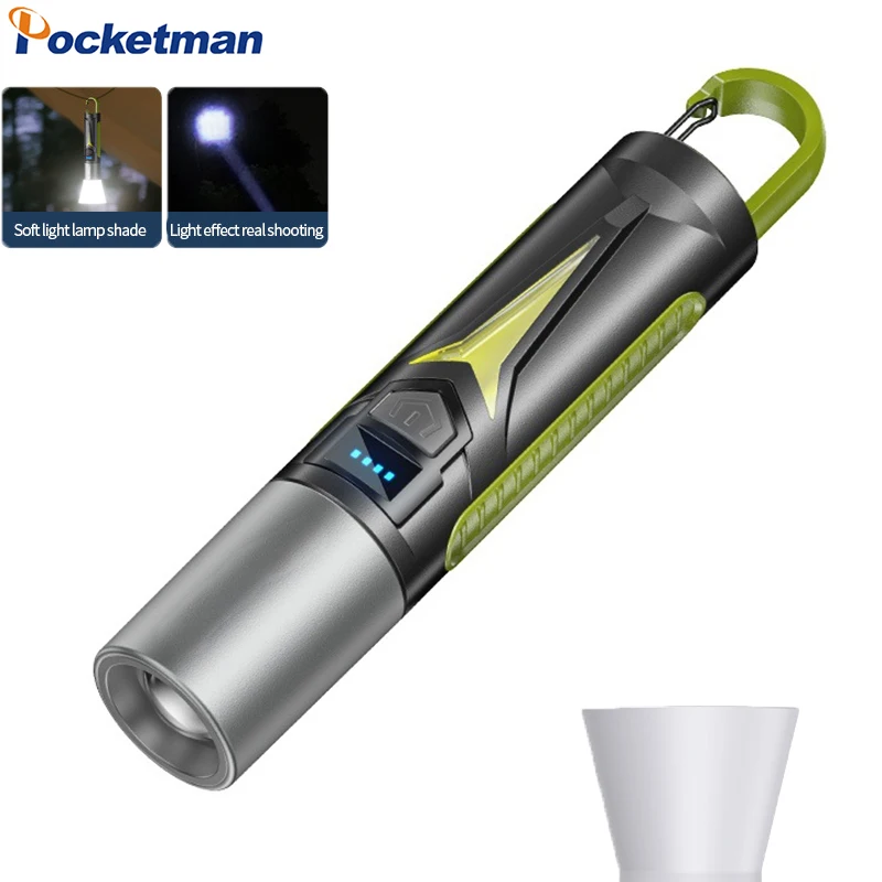 Portable Multifunctional Mini Outdoor Camping Flashlight with COB Floodlight Super Bright Zoom Torch USB Rechargeable Flashlight