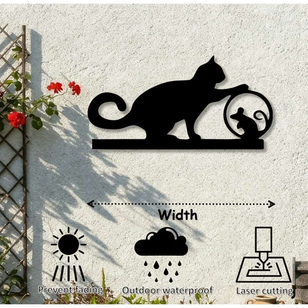 CIFbuy Metal Wall Art Iron Cat Mouse Sculpture Funny Chasing Decor Cute Kitten Rat Hanging Ornament Living Room Office