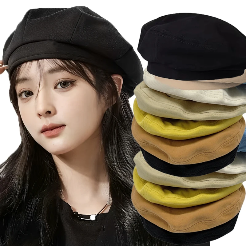 Solid Color Berets Winter Women Girls Cute Warm Cotton Caps Breathable Versatile Travelling Octagonal Hats Fashion Accessories