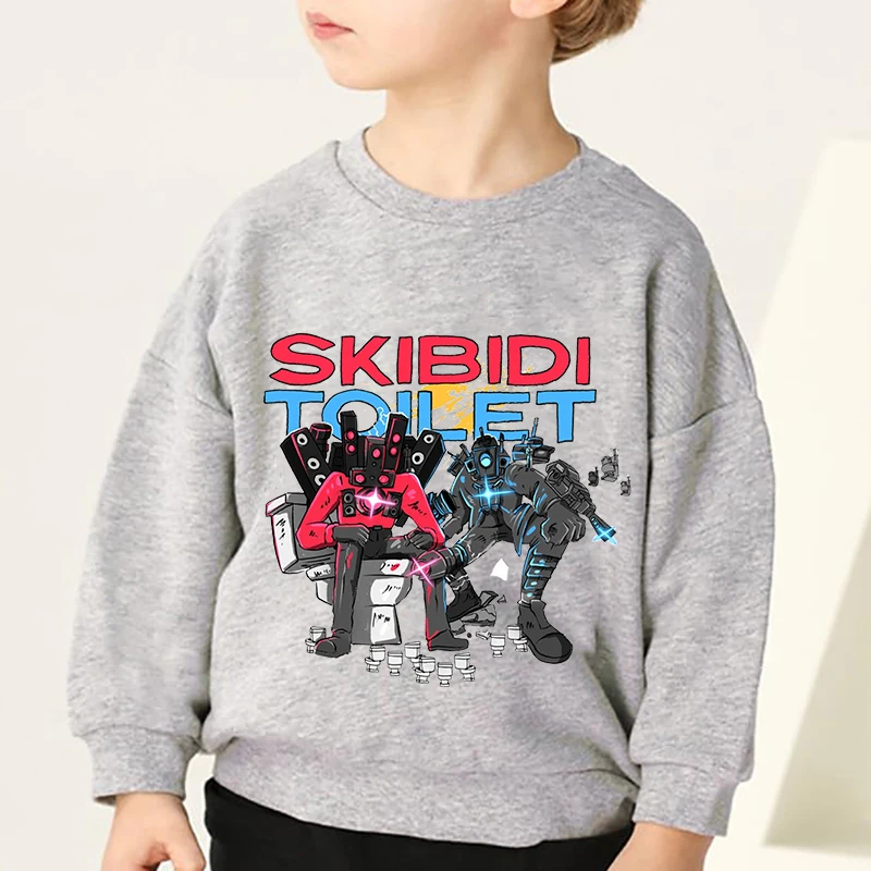 Toddler Boys Sweatshirts Skibidi Toilet Pattern Long Sleeve Pullover Girls Crewneck Tops Funny Cartoon Graphic Hoodie Kids Shirt