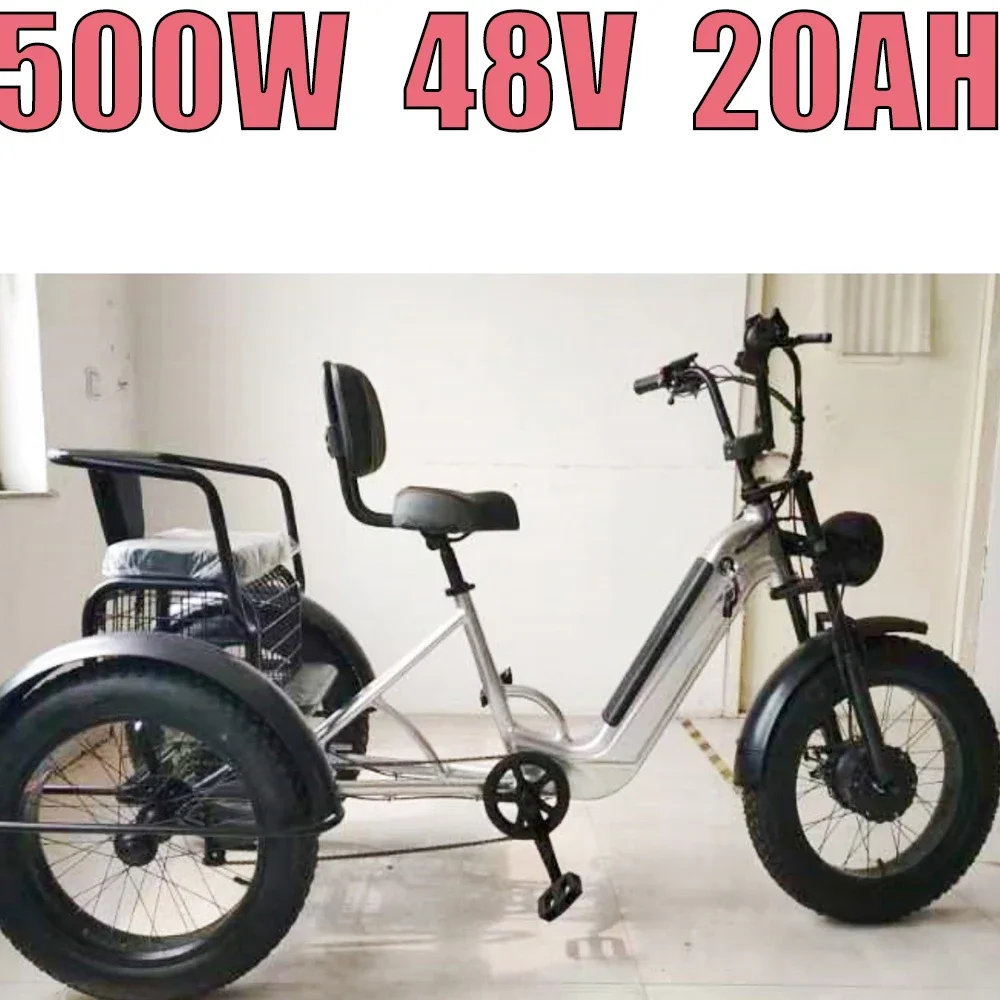 New Electric Tricycle 500W48V20AH Lithium Battery 20inch Fat Tire Snowmobile Aluminum Alloy Cargo Vehicle Adult Electric Bicycle