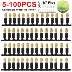 5-50Pcs Micro Drip Irrigation Misting Brass Nozzle Garden Spray Cooling Parts Copper Sprinkler with Thread Barb Tee Connector