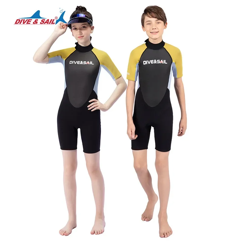 

Youth Children's 2.5mm Neoprene Wetsuit Boys Girls Warm One-piece Short Sleeved Teenager Surfing Swimming Snorkeling Diving Suit