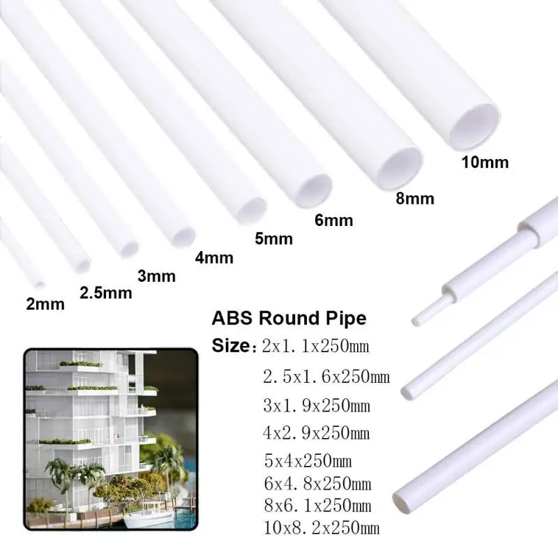 Tube rond en plastique ABS creux, diamètre 3mm/4mm/5mm/6mm/8mm/10mm, bricolage, matériel de Table de sable fait à la main, modèle de construction, 20 à 5 pièces