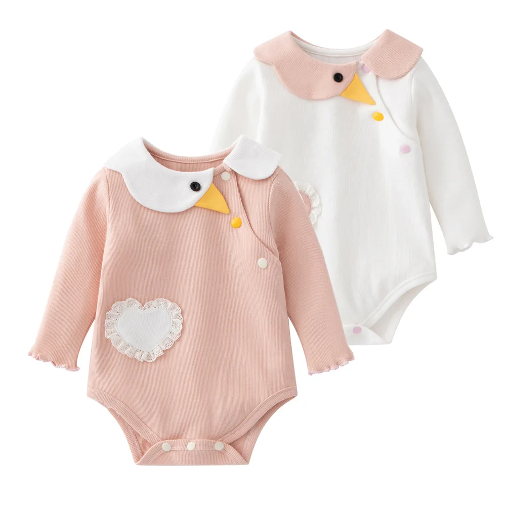 

Spring Autumn Baby Cartoon Jumpsuit Cotton Long Sleeved Newborn Girls Crawling Clothes Soft Solid Infant Girls Bodysuit
