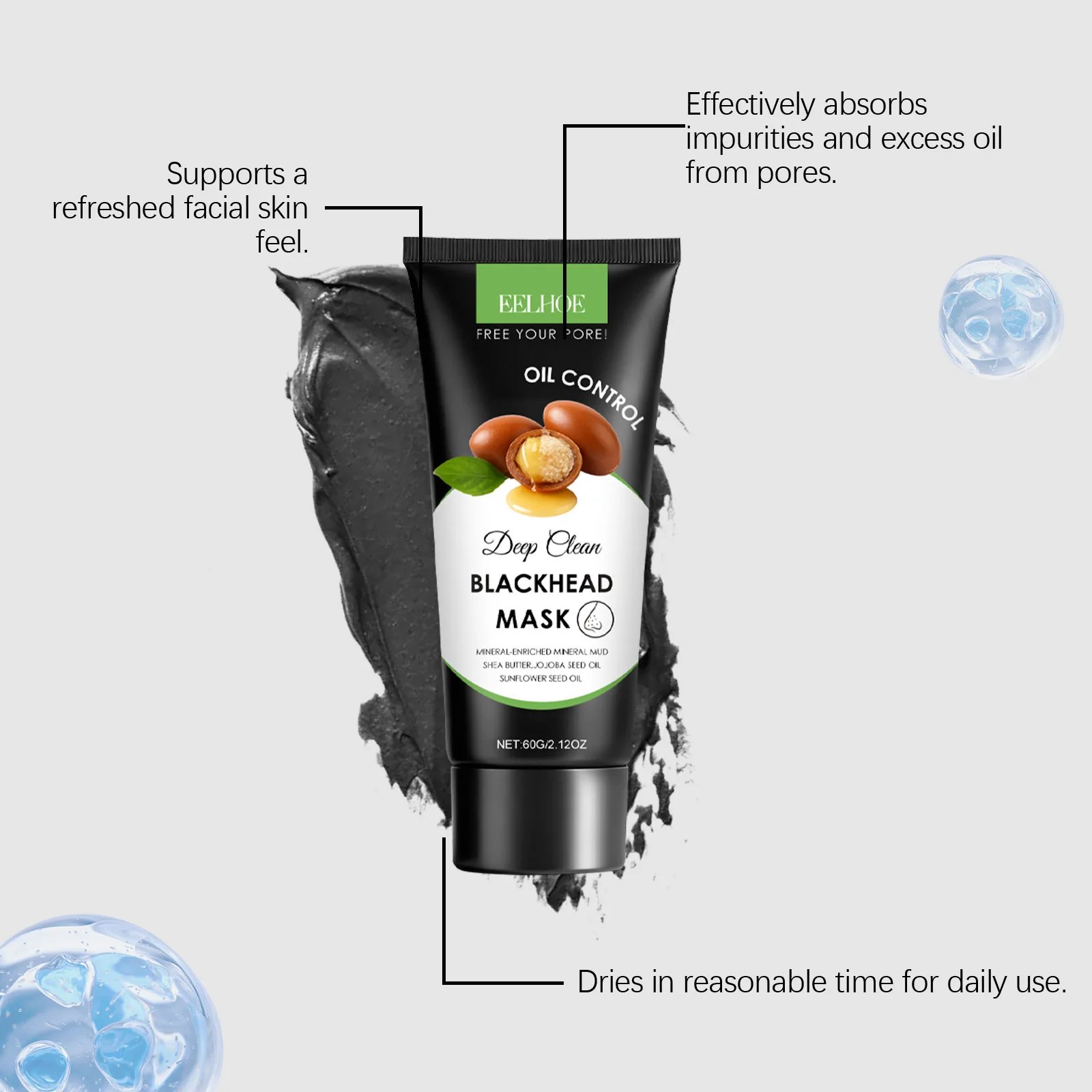 Eelhoe إزالة الرؤوس السوداء قناع الوجه ترطيب عميق ثبات تشديد الجلد توهج النفط السيطرة اليومية المرأة رجل قناع تنظيف الوجه #2