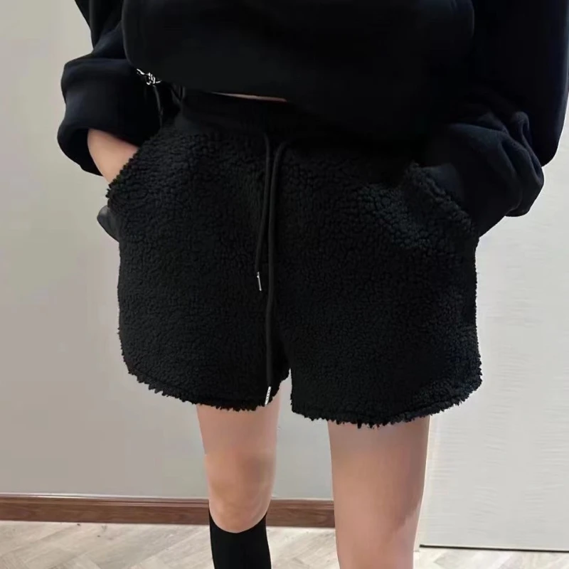 Warm Shorts Women Solid Lambswool Soft Autumn Winter Students Clothing 4 Colors New Fashion Drawstring Streetwear Lovely Chic