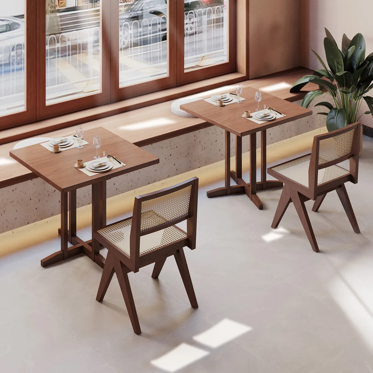 All solid wood small square table 2/4 people table and chair combination, medieval square dining table