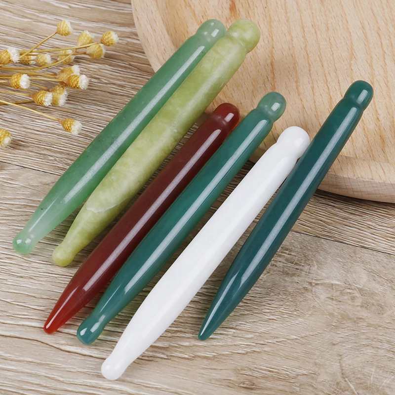 1 PC Therapie Akupunktur Punkt Pen Eye & Gesicht Spa Guasha Massage Werkzeug Natürliche Jade Stein Massager Stift Stress Relief