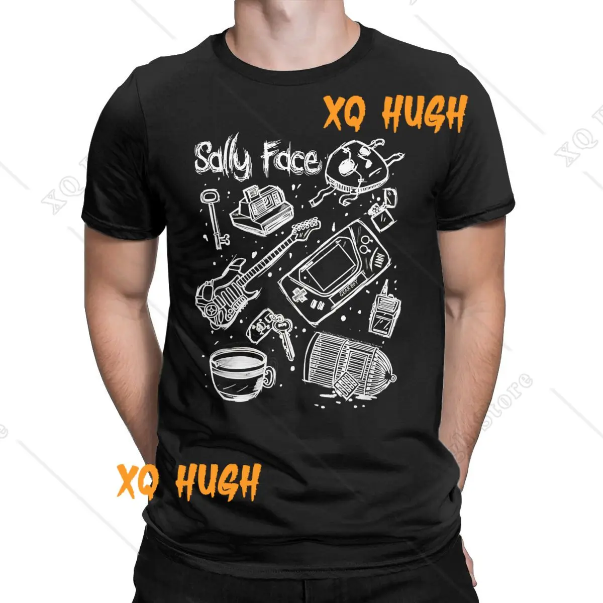 Sally Face Icon Doodle Graphic Sketch T-Shirt Men Anime Gothic Game Vintage Pure Cotton Tee Round Neck Short Sleeve T Shirt