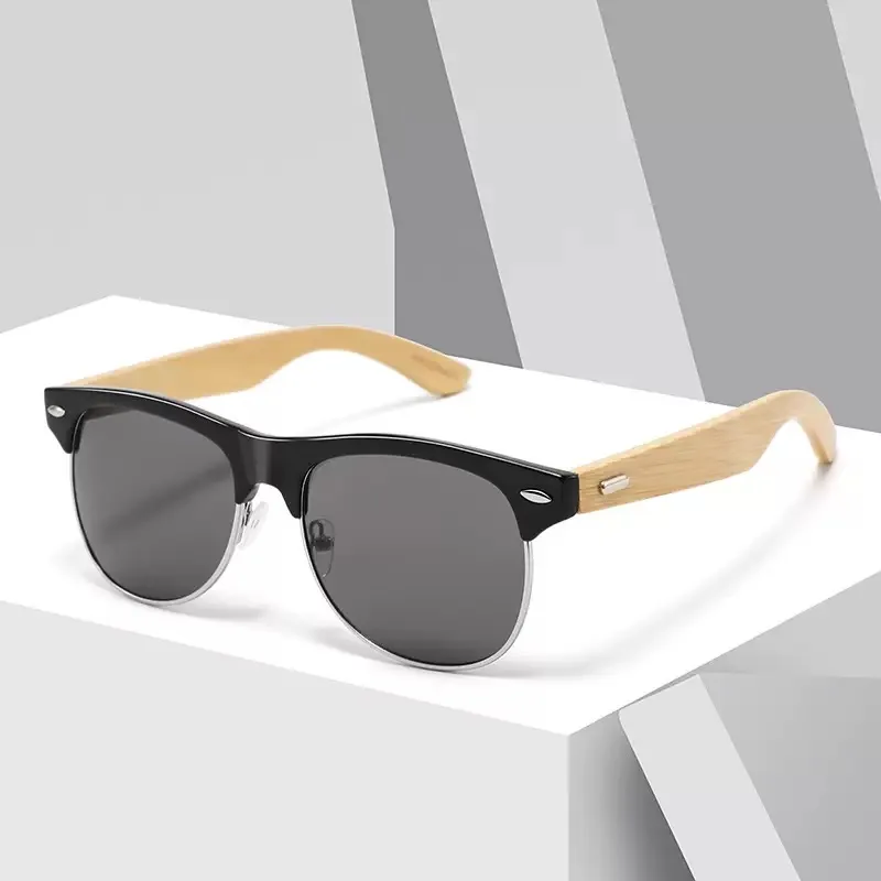 

Модные новые очки для рисовых ногтей, мужские солнцезащитные очки в полурамке из бамбука и дерева, классические ретро солнцезащитные очки на деревянной ножке для женщин