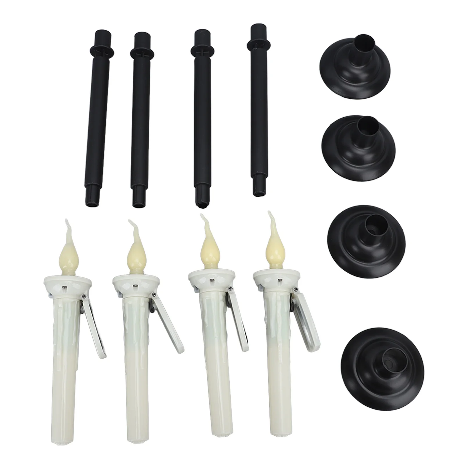 E2 4Pcs Flickering LED Tapered Candlestick Warm White Light Dusk to Dawn Sensor IP65 Waterproof Solar Powered Candles Outdoor