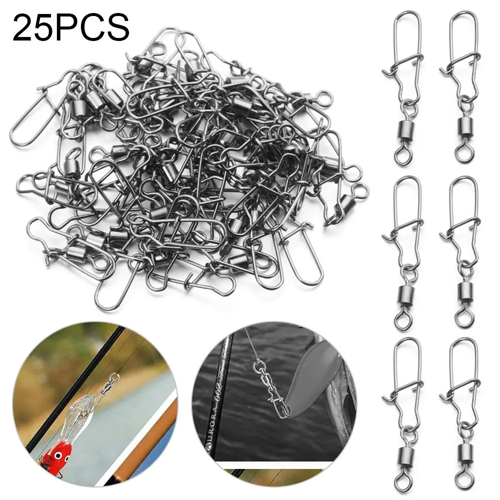 

25Pcs Fishing Accessories Eight-ring Connector Stainless Steel Snap Fishhook Swivels Tackle for Hooks Fishing