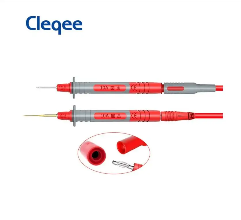 Cleqee P8003 Multimeter Test Sonde Pen Met Vervangbare Vergulde Scherpe 1Mm Naalden + Dikke 2Mm Naald Multifunctionele Testpen