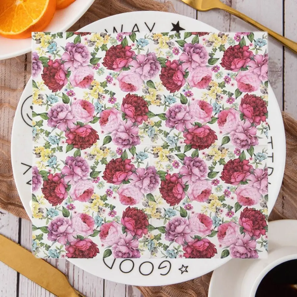 2 packs Disposable Flower Paper Napkins Colorful Cartoon Floral Serviette Paper 33cm Square Printed Tissue Kitchen