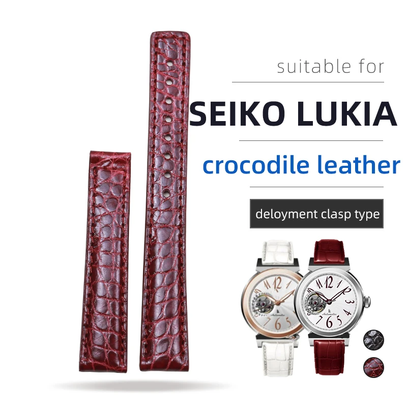 

PESNO Suitable for SEIKO LUKIA Genuine Crocodile Leather Watch Band Lady Watch Straps Accessrioes 15mm Dark Brown Red Wine