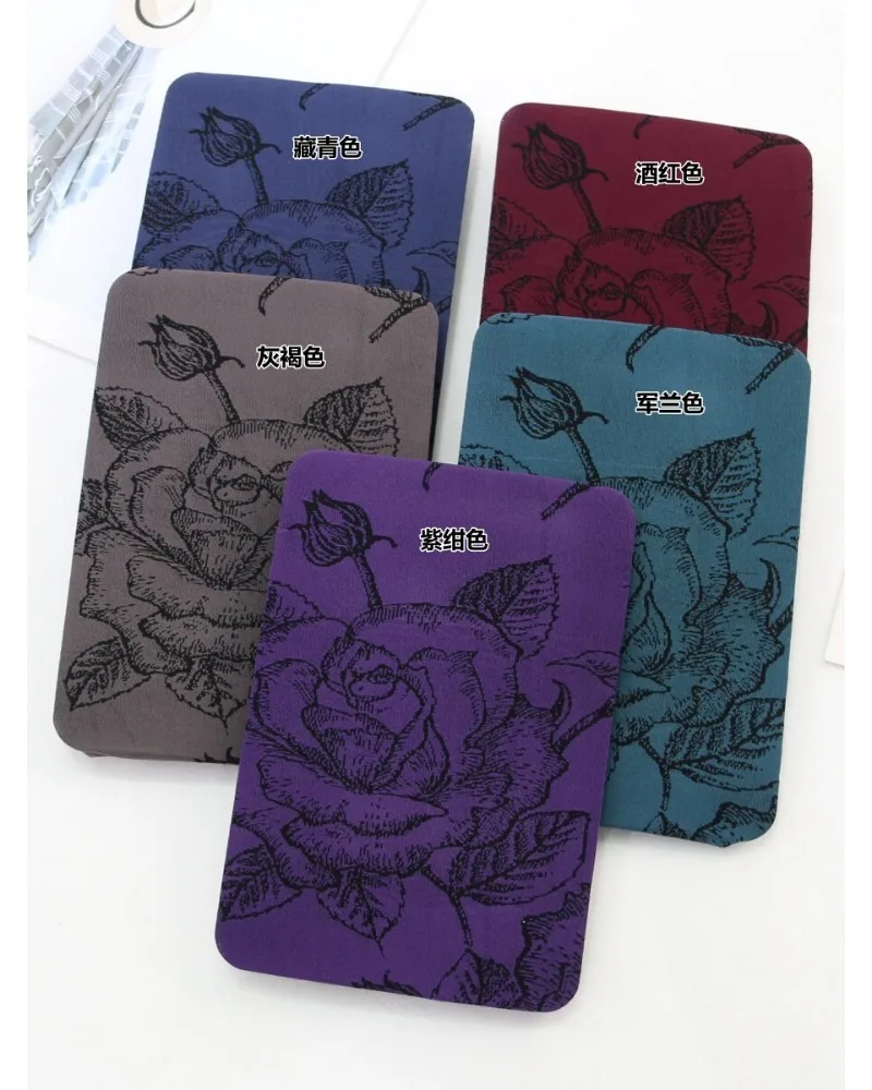 Japanese-style Retro Ink Wash Print Cotton Flower Red Jacquard Pantyhose Women Suitable Spring Autumn Slimming Base Layer Socks