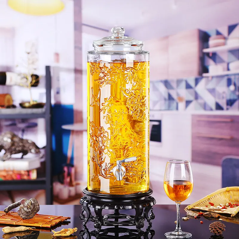 Glass Wine Fermentation Jar with Faucet . . Sealed Household Thickened Ginseng Soaked in Liquor Special Bottle Cans
