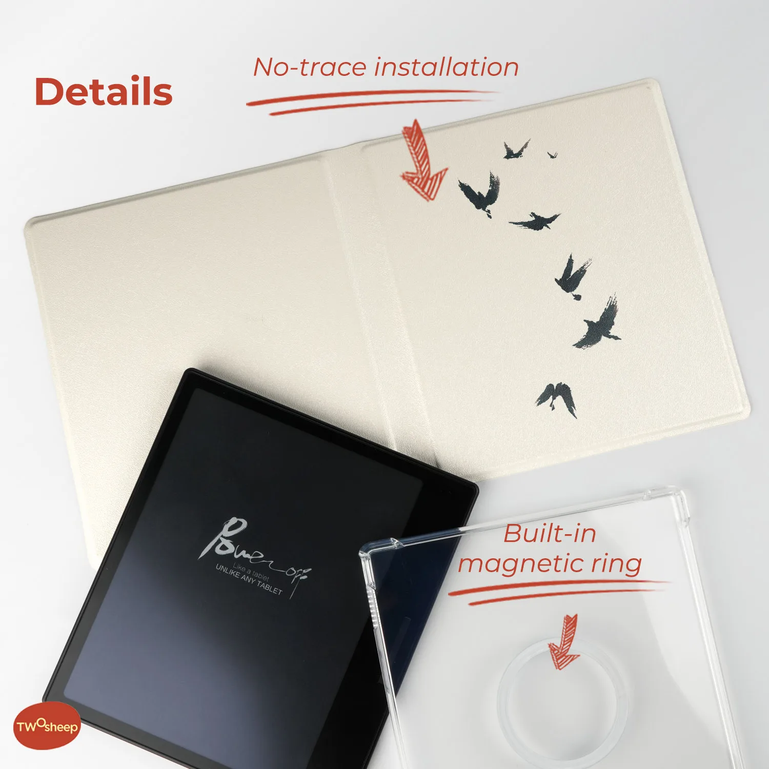 twosheep Abnehmbare magnetische Hülle im chinesischen Stil, geeignet für Boox Go7 Go Color7 GenII GenI Leaf3 Leaf3c Leaf2 7 Zoll, mit automatischer Schlaf-Funktion – Detail 3