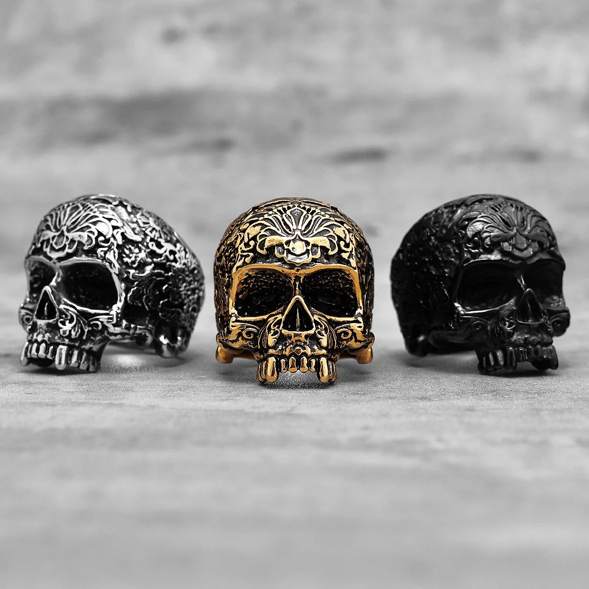 Vintage Carved Skull Stainless Steel Mens Rings Punk Gothic Halloween for Male Boyfriend Biker Jewelry Creativity Gift Wholesale