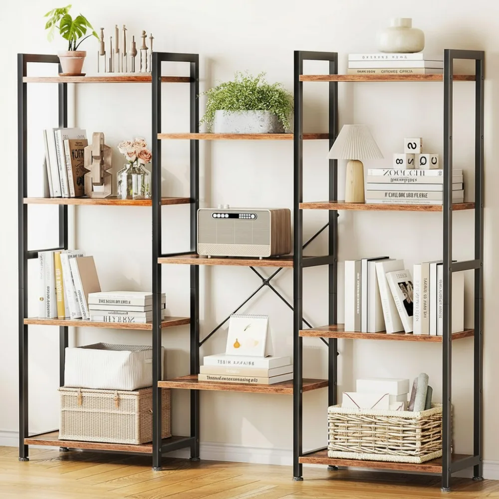 

Modern Industrial 4-Tier Bookshelf with 11 Open Shelves, Large Storage Bookcase for Living Room Bedroom Office