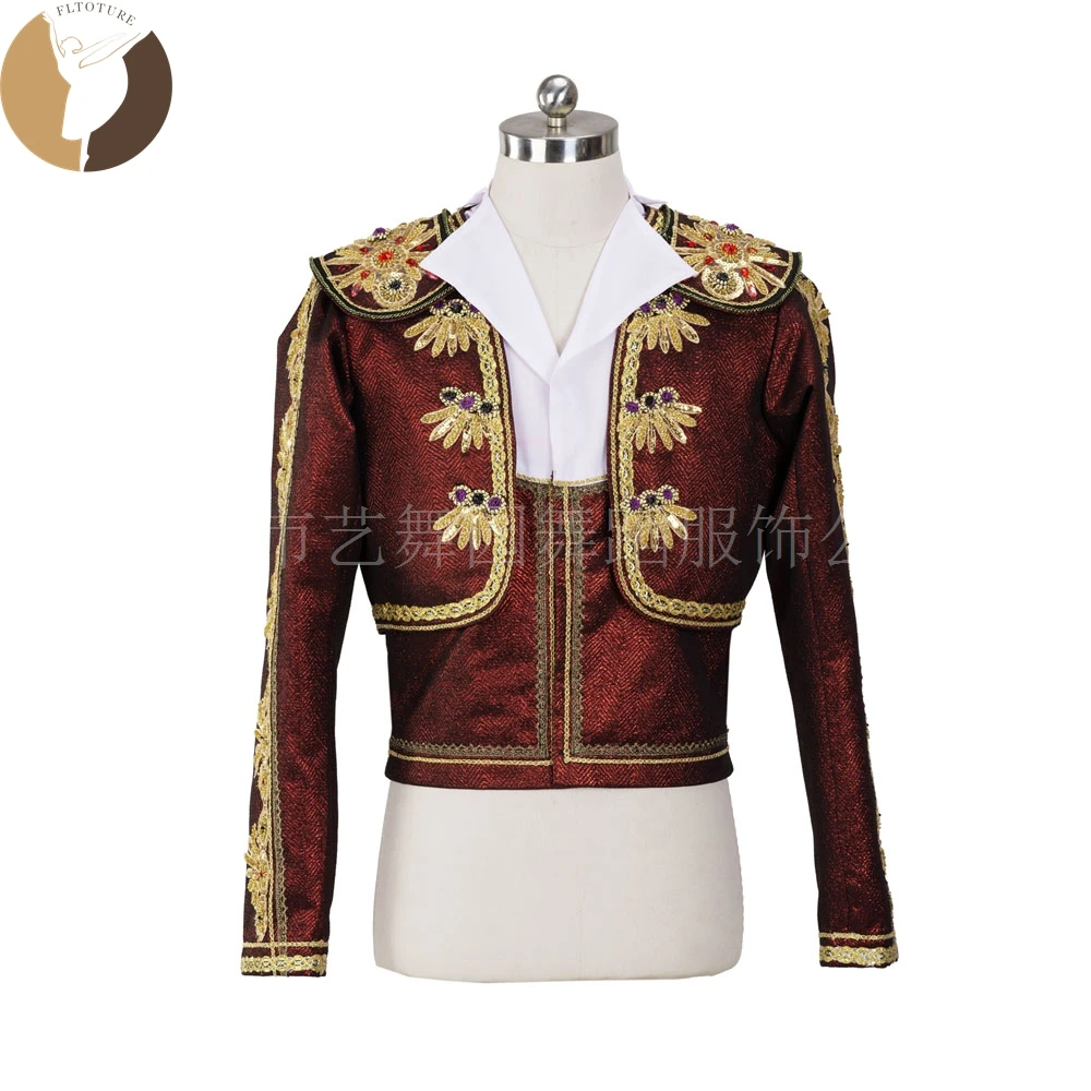 

FLTOTURE High Quality Professional Burgundry Ballet Variation YAGP Competition Male Don Quixote Stage Costumes Boy Jacket 011