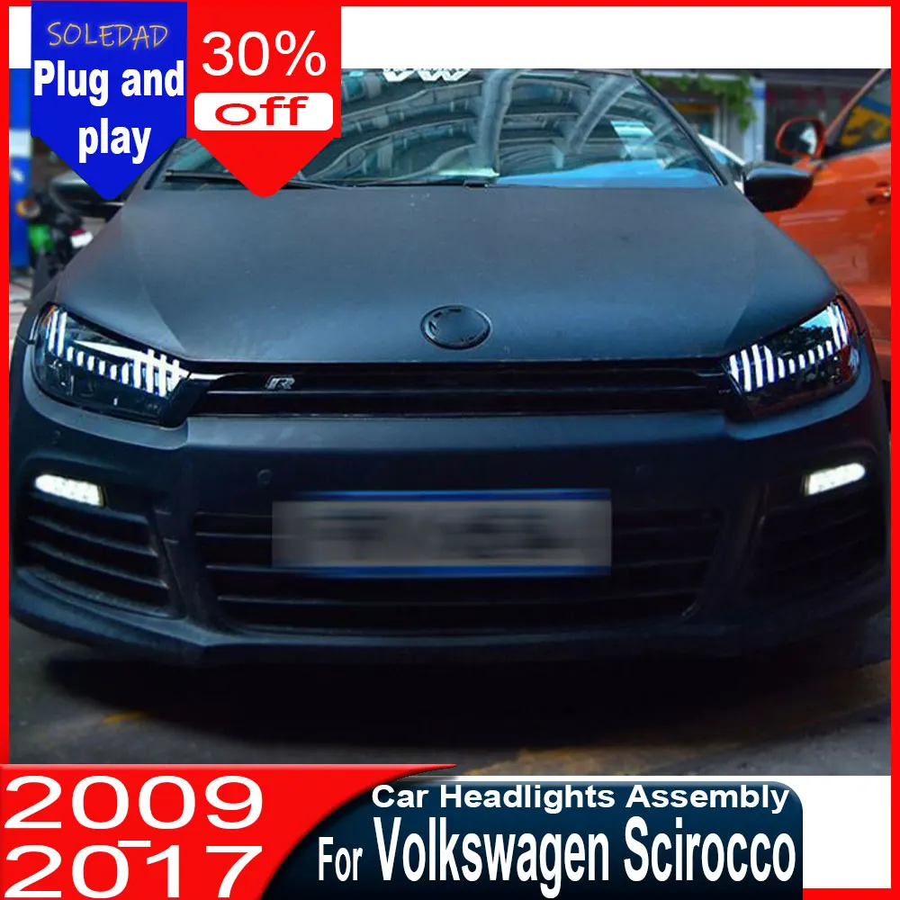 \2pcs Car Headlights For Volkswagen Scirocco 2009-2017 LED Car Lamps Daytime Running Lights Dynamic Turn Signals Car Accessories