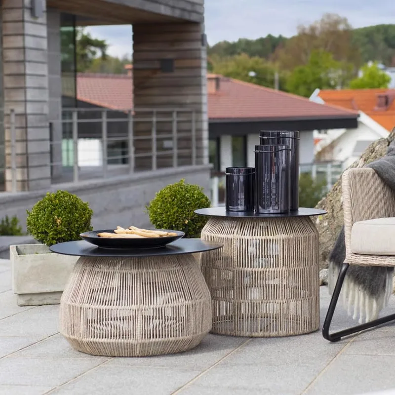 

Outdoor coffee table rattan circular balcony corner table mobile home wabi-sabi wind B & B outdoor garden