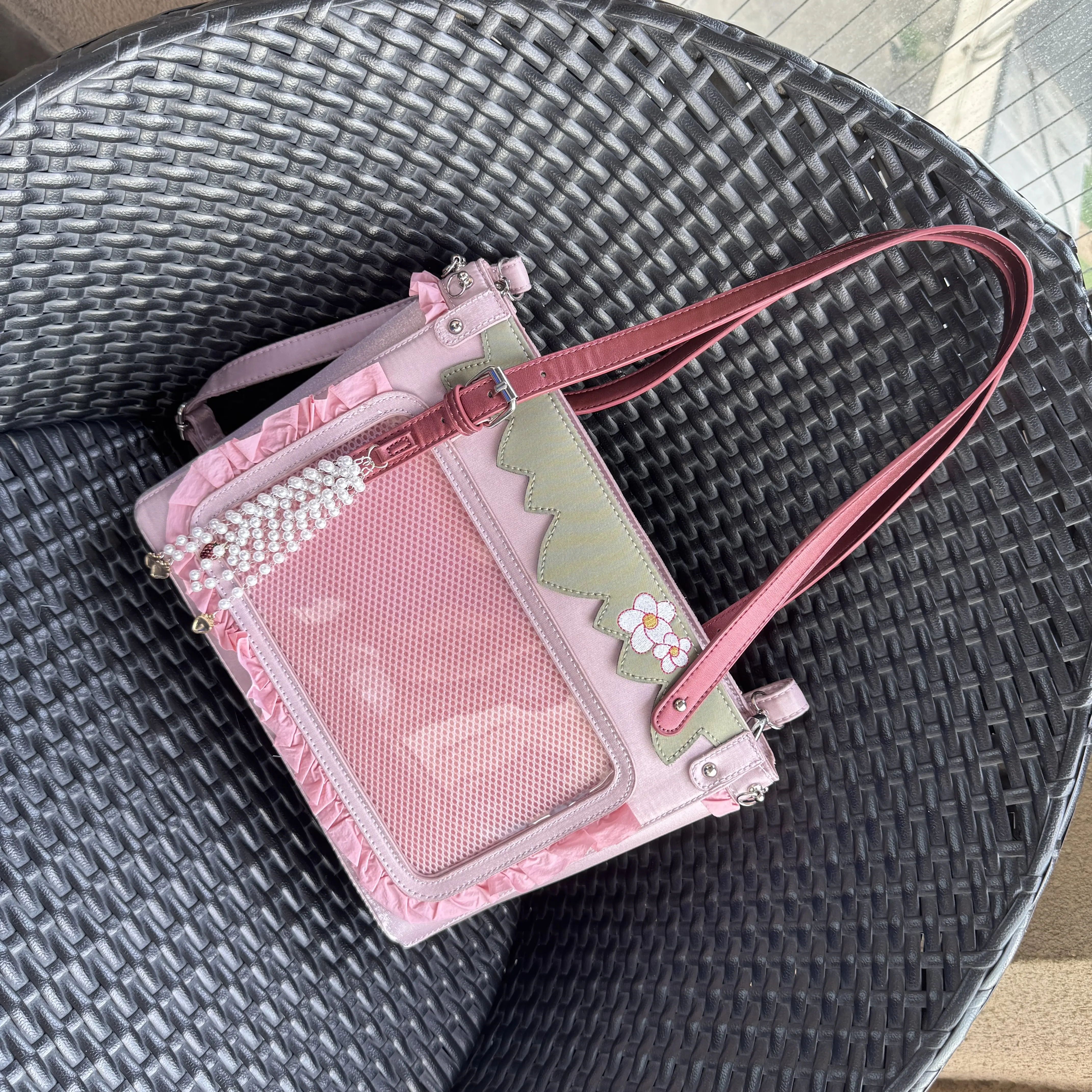 Japanese Original Sweet Cute Pink Lace Small Fresh Transparent Bags Soft Girl Lta Bag Shoulder Bag Messenger Bags Women's Bag