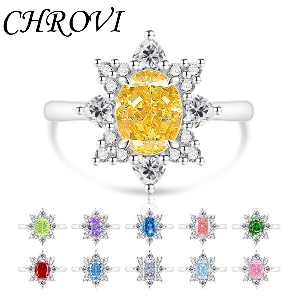 Exquisite 925 sterling silver best-selling colored gemstone ice flower sunflower ring with ultra-bright oval-shaped ring