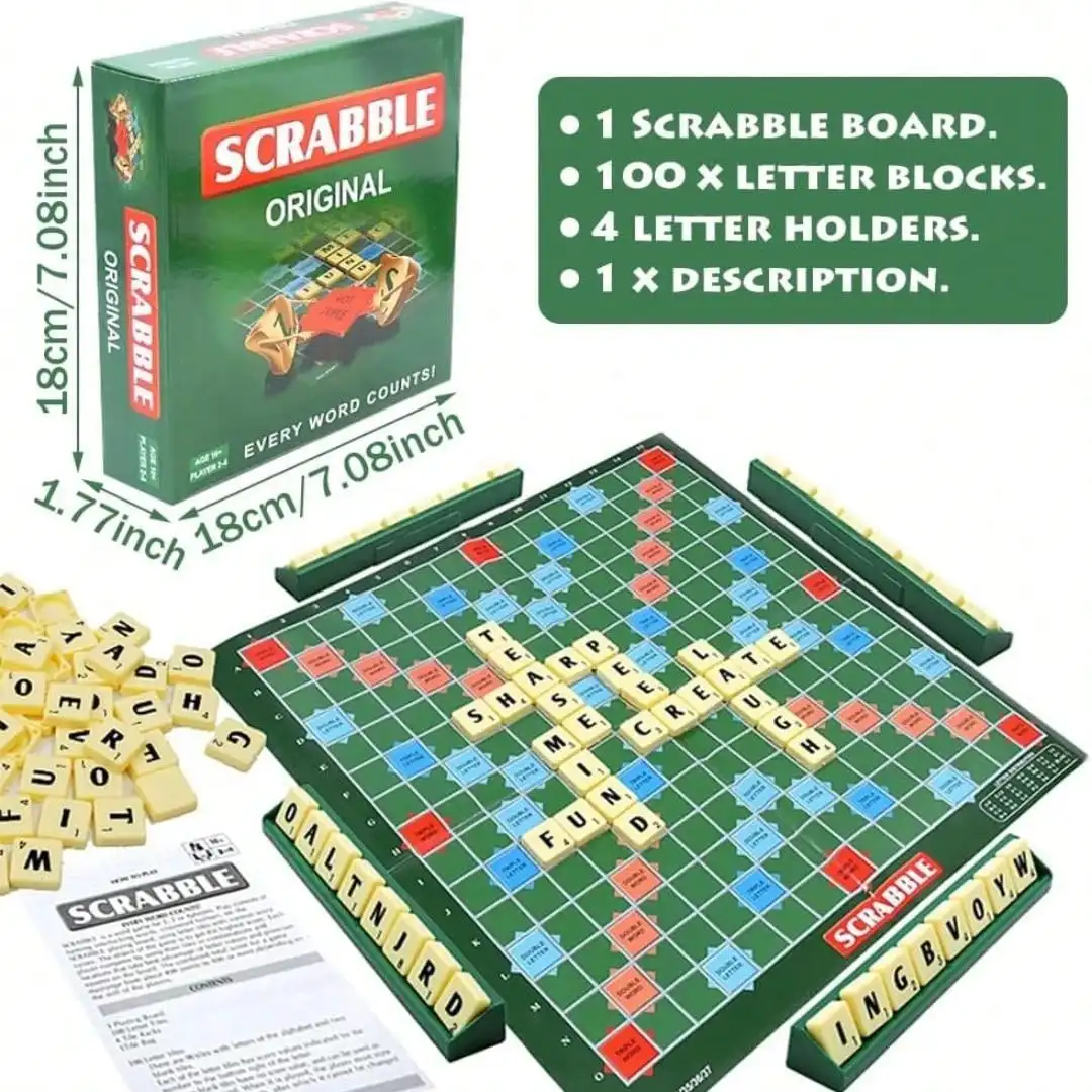 Jogo de Tabuleiro Inglês Scrabble, Quebra-Cabeças, Solitário, Xadrez Alfabeto, 2-4 Jogadores, 1Pc