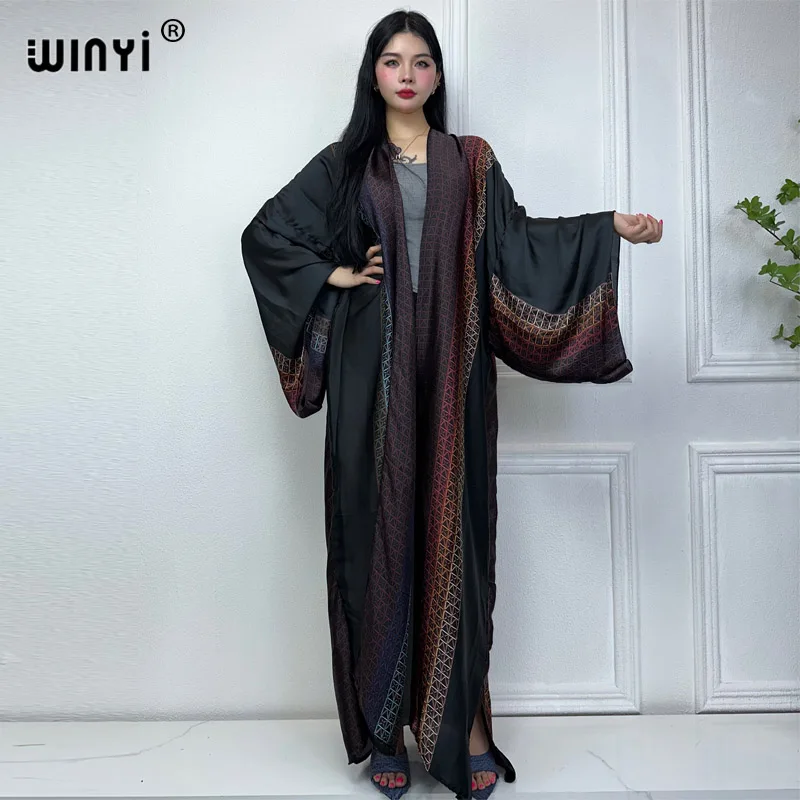 

WINYI kimono Africa print sexy beach wear cover-ups Elegant Cardigan beach outfits for women vestidos swimwear silk feelcoat