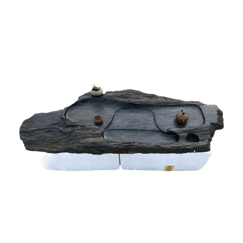 Natural wool rough stone large tea tray, eyebrow pattern sea old pit inkstone set, inkstone tray