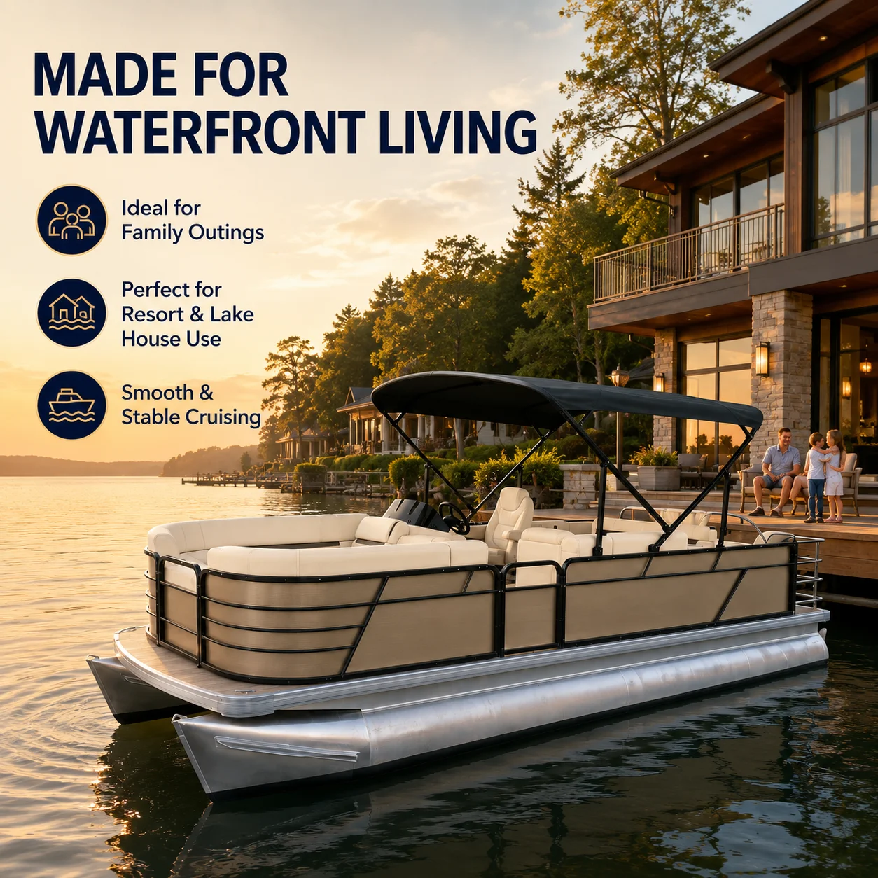 2026 New for 19ft Aluminum Sport Yacht Fishing Pontoon Boat Surfing Option 11-Person Capacity Outboard Engine China Factory