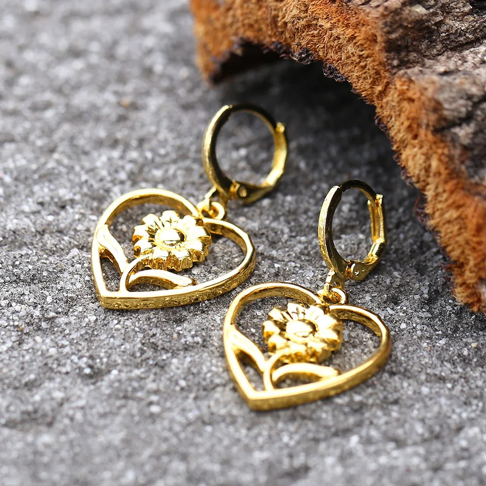 1 Pc Exquisite Bird Sunflower Love Fashion Gold Earrings Pendant Women Party Daily Gift Giveaway