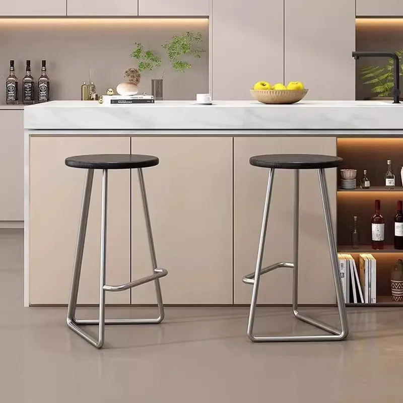 Nordic Home Designer Barstoel Hoge Cafe Barkruk Massief Houten Zitoppervlak Smeedijzeren Tafel Ronde Kruk Alem Ljatorio