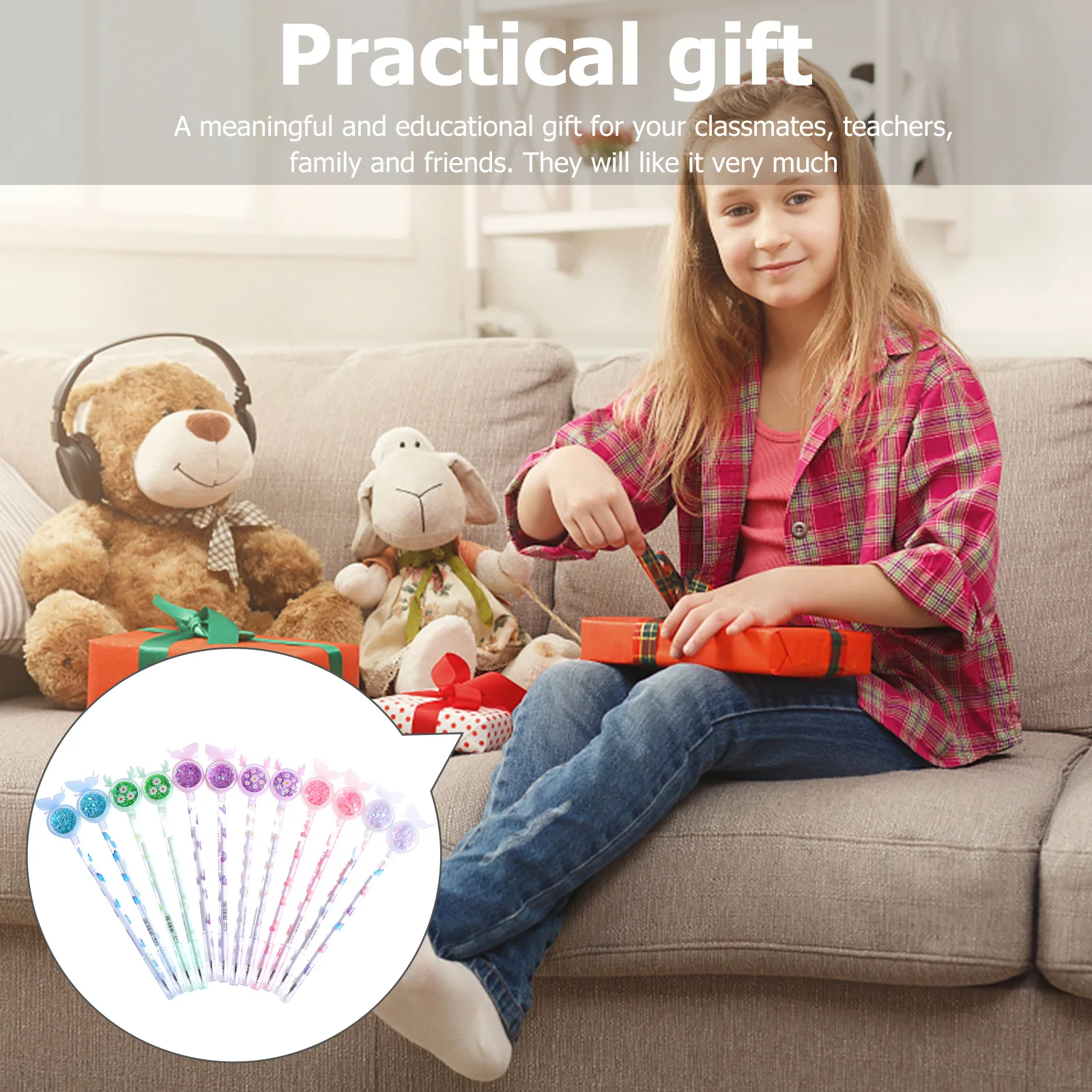 

12Pcs Cartoon Sequin Plastic Ink Pens Various Adorable Styles Comfortable Grip Ideal for Students Teachers Office