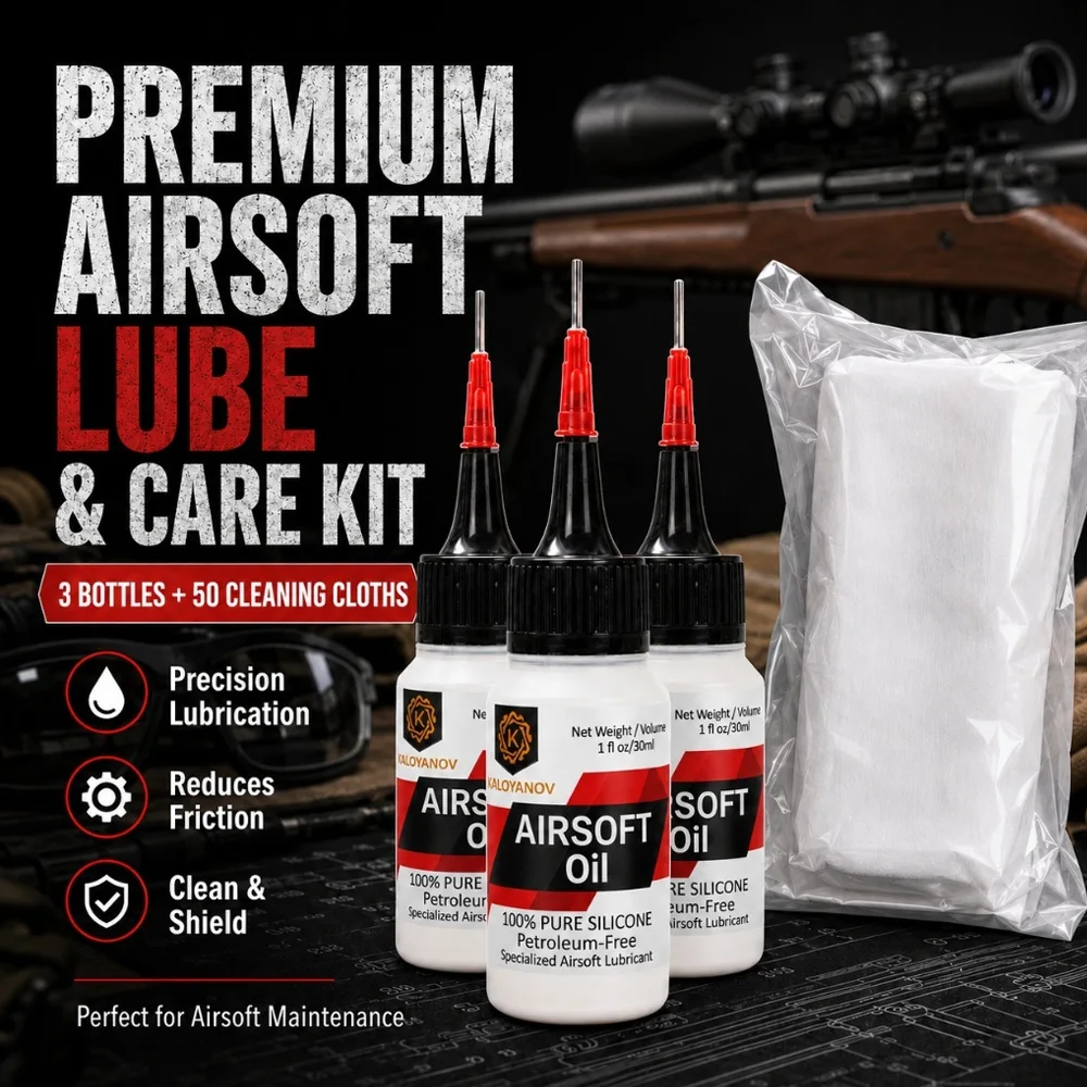 KALOYANOV  Airsoft Silicone Oil Lube Care Kit 30ml Pure Lubricant with 50 Cleaning Cloths Precision Needle Tip Maintenance Set