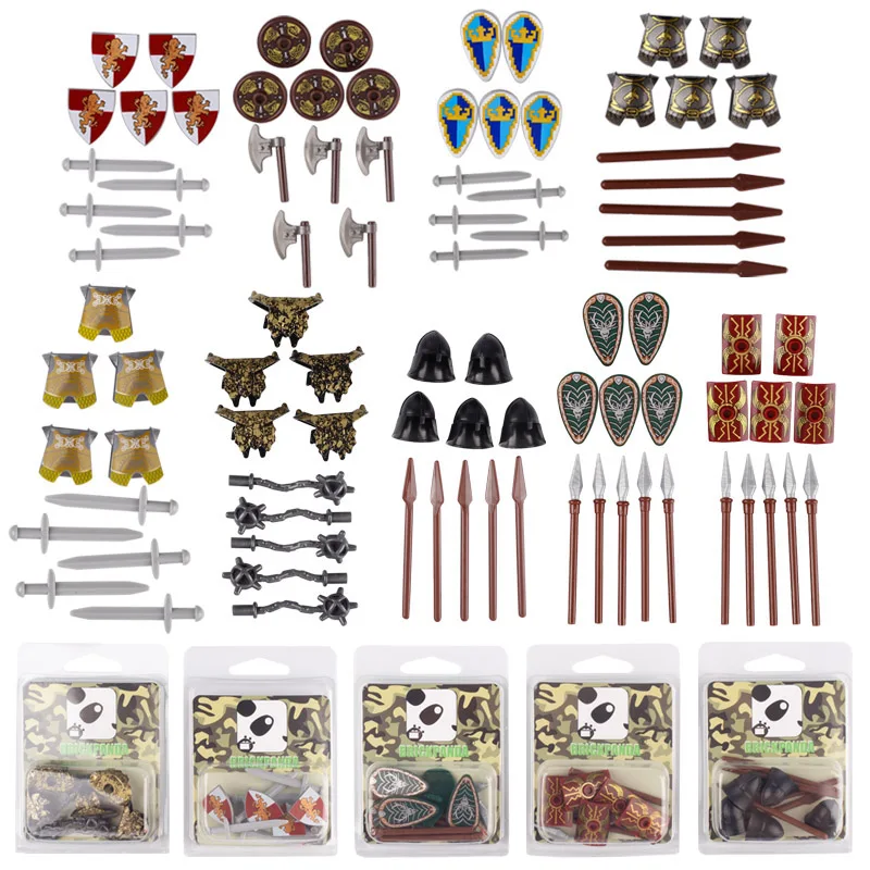 Military Medieval Castle Knight Weapon Building Blocks Spartan Warrior Equipment Sword Arrow Shield Spear Crossbow Bricks Toys