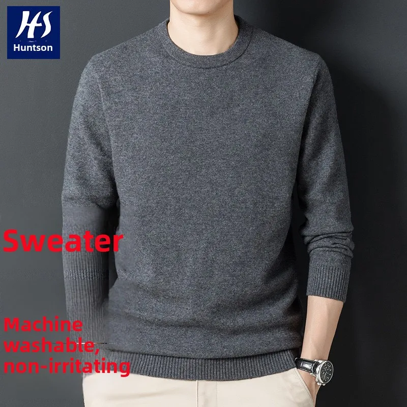 

Зимний новый утепленный шерстяной мужской свитер 2025 года, круглый вырез, теплый базовый слой трикотажа