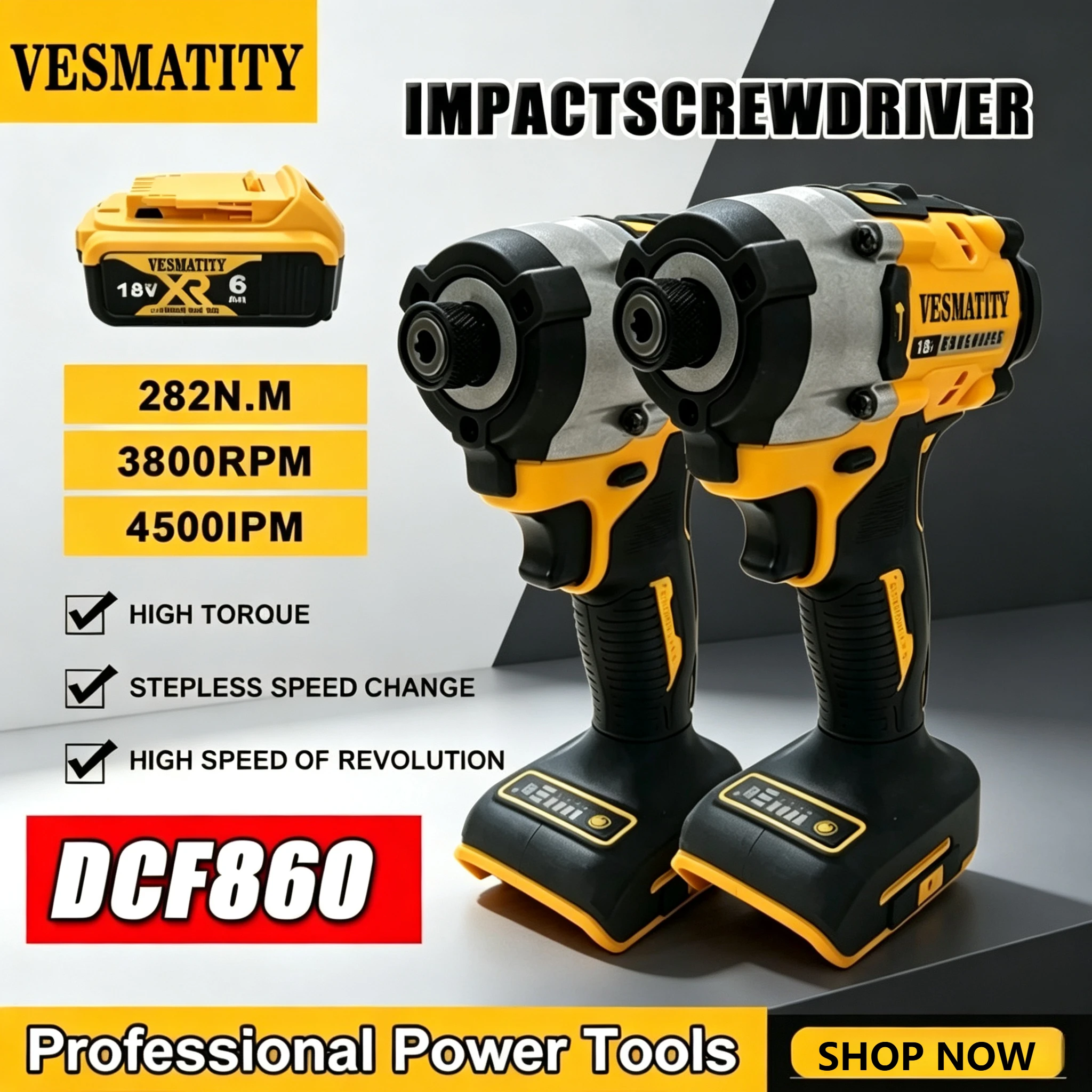 DCF860 Cordless Compact Drill / Driver  Electric Drill Screwdriver Rechargeable Power Tools  For DeWALT Battery