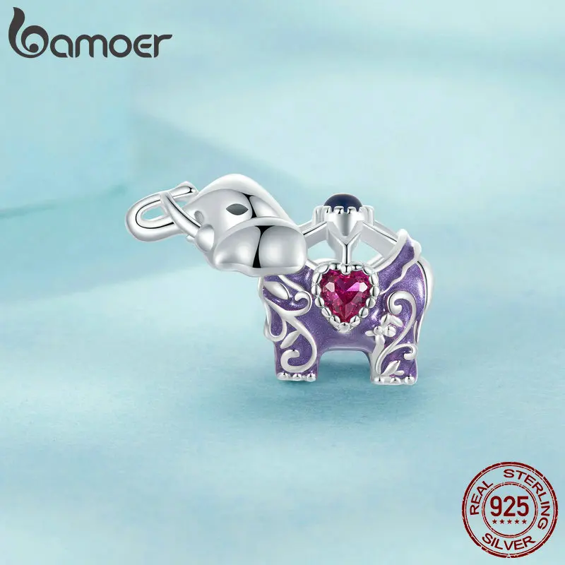 BAMOER 925 Sterling Silver Hollowed-out Elephant Bead Charm Inlaid Red CZ Animal Charm Bead fit Original Bracelet SCC2758