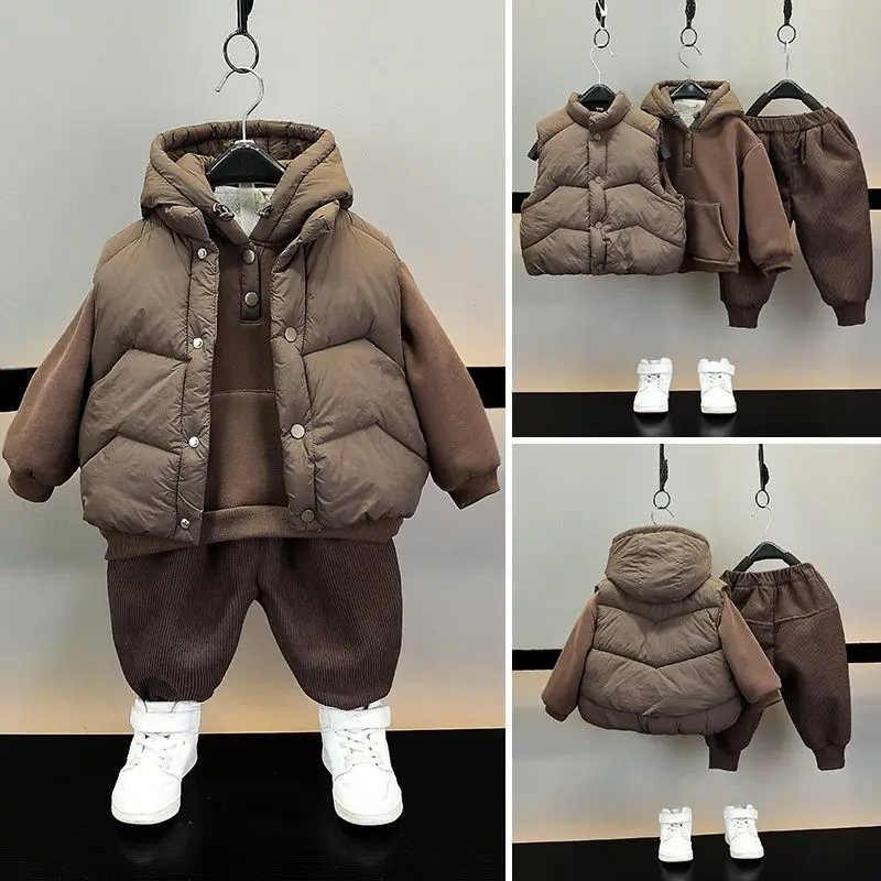 3 PCS Set Autumn Winter Boys Girls Warm Thick Vest+Shirt+Corduroy Pants Kids Children Baby Gentleman Handsome Streetwear Clothes