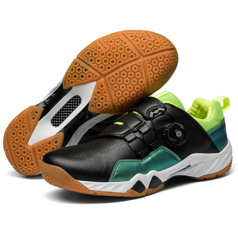 Designer PU Leather Men Women Rotate Buckle Power Cushion Indoor Court Badminton Shoes Table Tennis Volleyball Training Sneaker