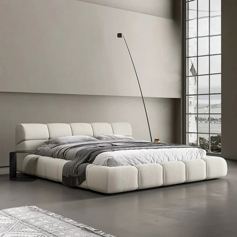 Cream fabric Master bedroom double  1.8 meters large Technology fabric Modern puff